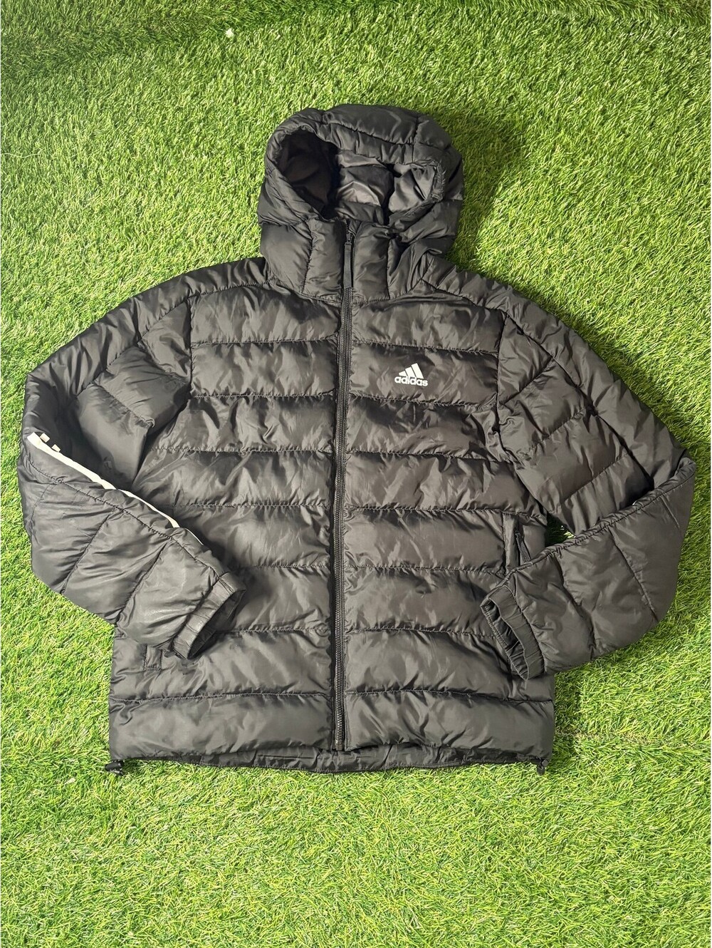 y2k Adidas Puffer Full Zip Jacket Black Mens Size S Hooded Small